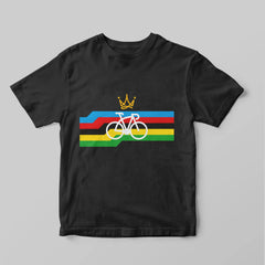 Campeón de ruta con camiseta arcoíris